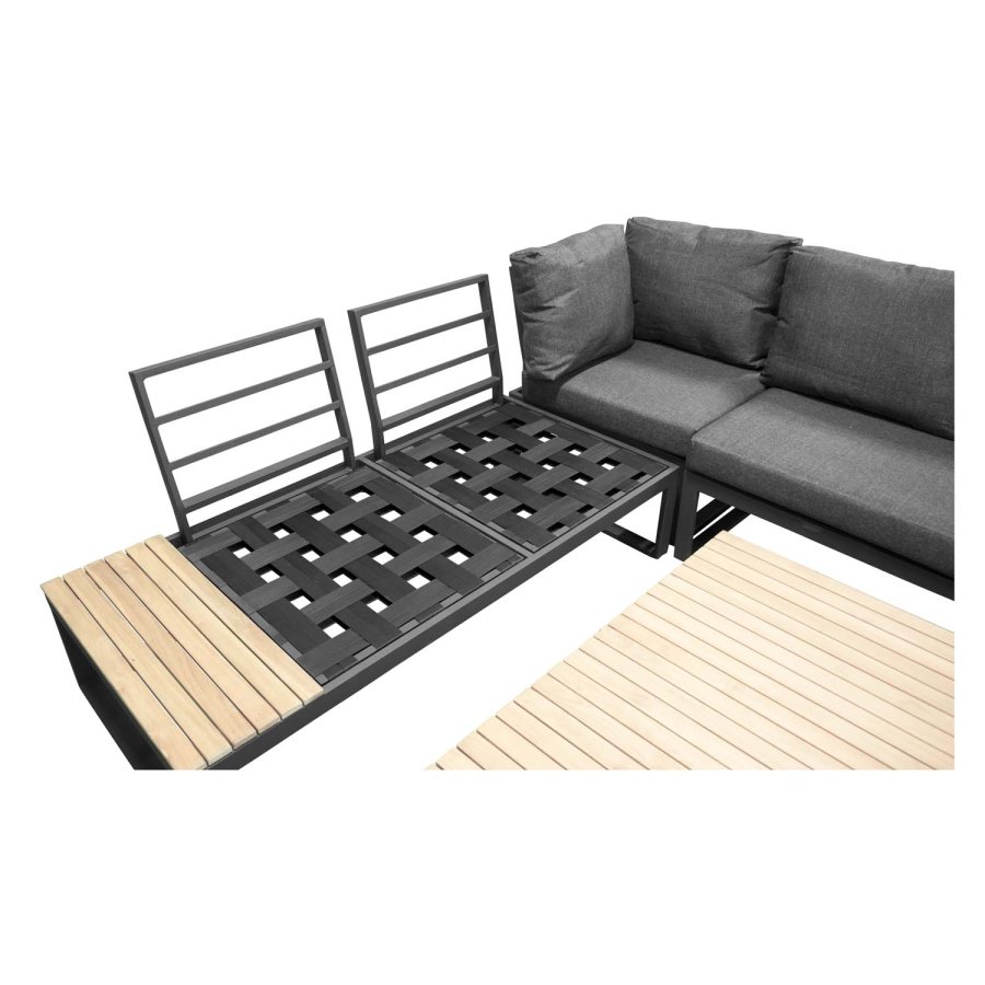 VENTURE DESIGN Panama hjrne havesofa m. hynder - gr, natur akacietr og sort aluminium