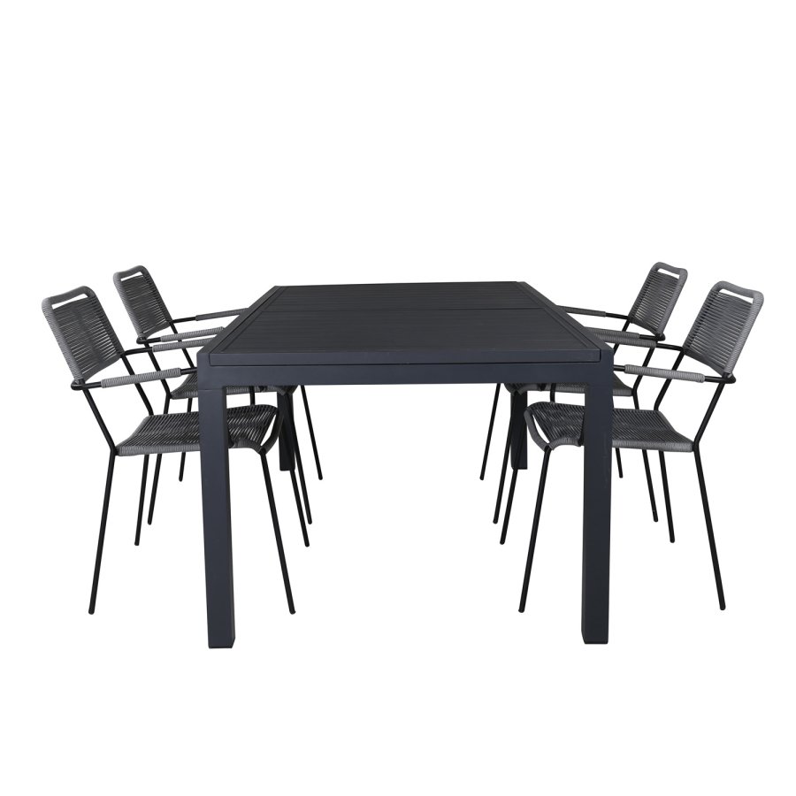 VENTURE DESIGN Lindos havestol, m. armln - gr polyester reb, sort aluminium og stl