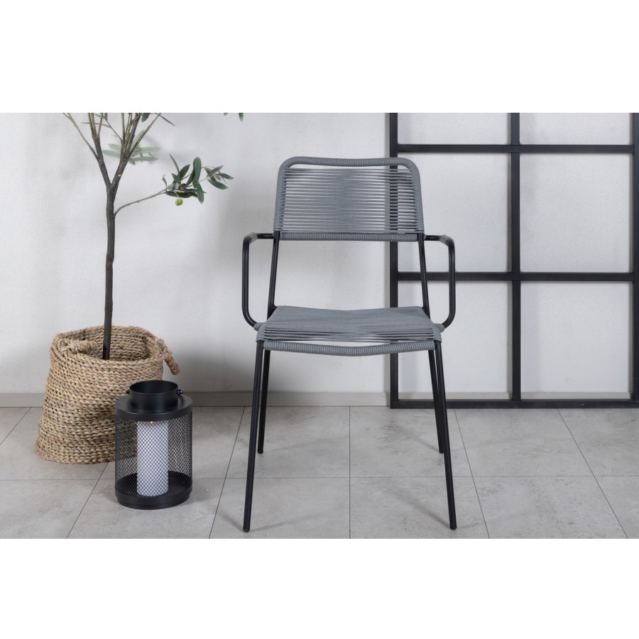 VENTURE DESIGN Lindos havestol, m. armln - gr polyester reb, sort aluminium og stl