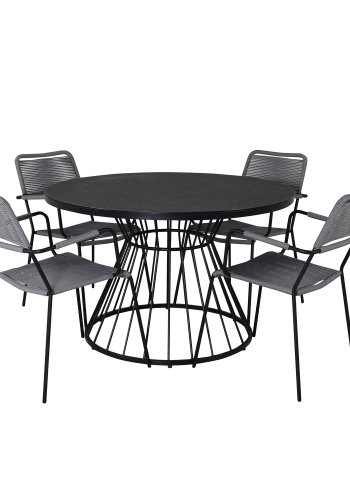 VENTURE DESIGN Lindos havestol, m. armln - gr polyester reb, sort aluminium og stl