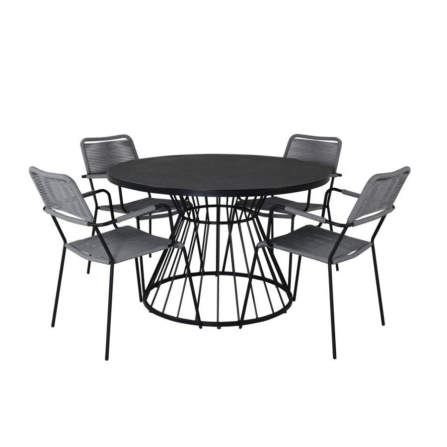 VENTURE DESIGN Lindos havestol, m. armln - gr polyester reb, sort aluminium og stl