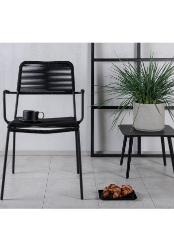 VENTURE DESIGN Lindos havestol, m. armln - sort polyester reb, aluminium og stl