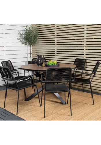 VENTURE DESIGN Lindos havestol, m. armln - sort polyester reb, aluminium og stl