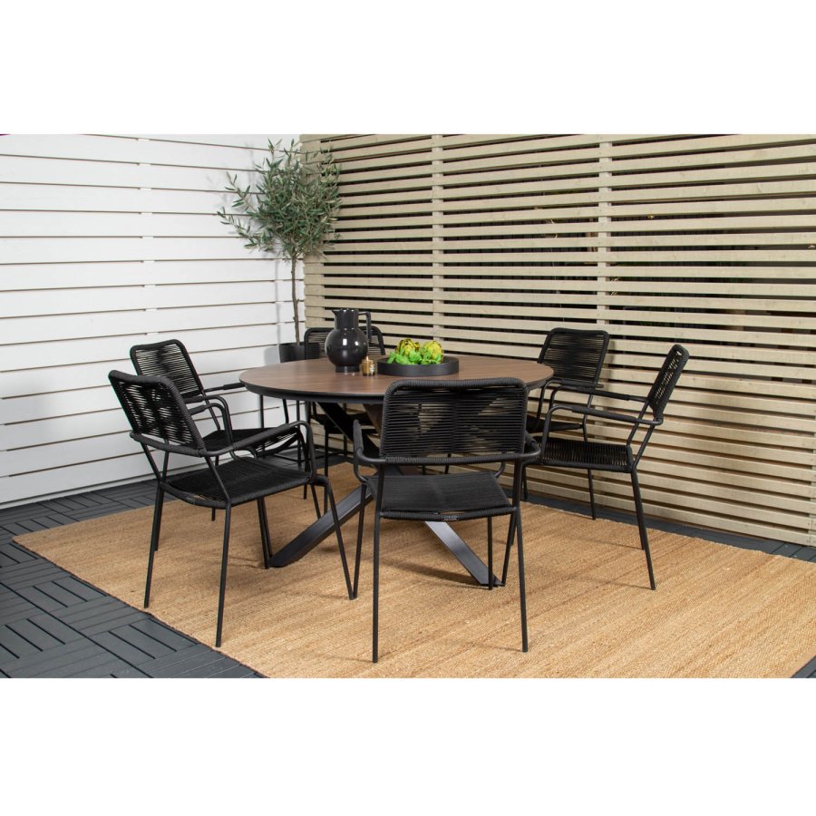 VENTURE DESIGN Lindos havestol, m. armln - sort polyester reb, aluminium og stl