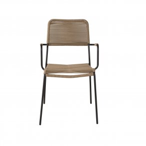 VENTURE DESIGN Lindos havestol, m. armln - beige polyester reb, sort aluminium og stl