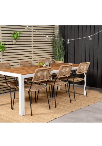 VENTURE DESIGN Lindos havestol, m. armln - beige polyester reb, sort aluminium og stl