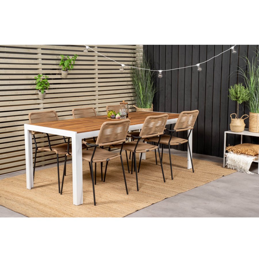 VENTURE DESIGN Lindos havestol, m. armln - beige polyester reb, sort aluminium og stl