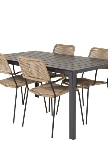 VENTURE DESIGN Lindos havestol, m. armln - beige polyester reb, sort aluminium og stl