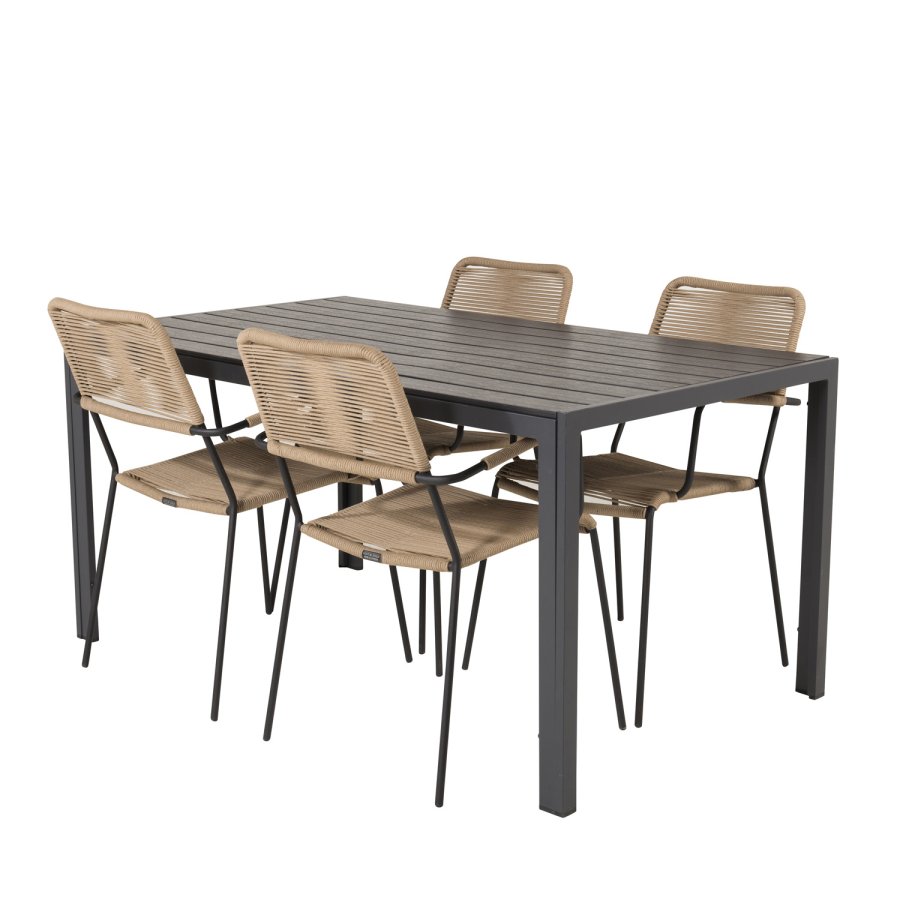 VENTURE DESIGN Lindos havestol, m. armln - beige polyester reb, sort aluminium og stl