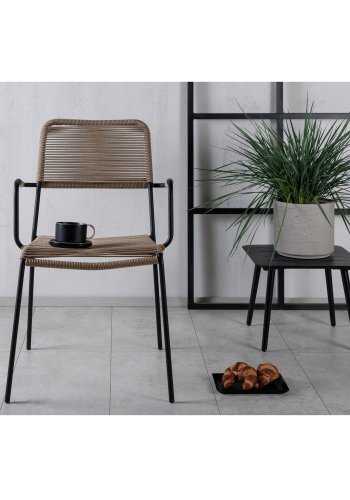 VENTURE DESIGN Lindos havestol, m. armln - beige polyester reb, sort aluminium og stl