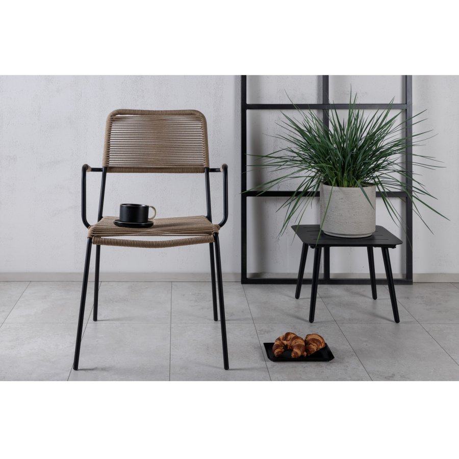 VENTURE DESIGN Lindos havestol, m. armln - beige polyester reb, sort aluminium og stl