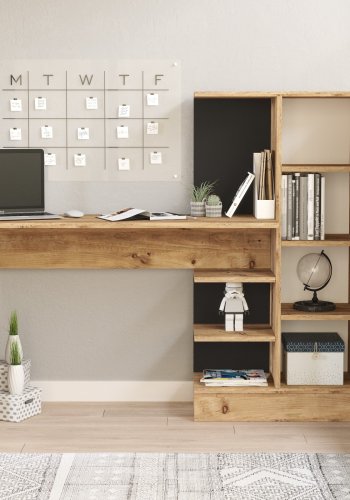 NORDVÄRK Ct2-Ab skrivebord, m. 1 lge og 5 hylder - sort og Atlantic Pine melamin (152,3x40)