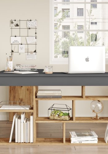 NORDVÄRK Ct5 hjrneskrivebord, m. 8 rum - antracitgr og Atlantic Pine melamin (129x120)