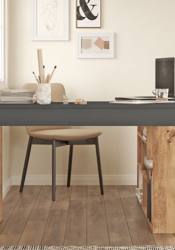 NORDVÄRK Ct5 hjrneskrivebord, m. 8 rum - antracitgr og Atlantic Pine melamin (129x120)