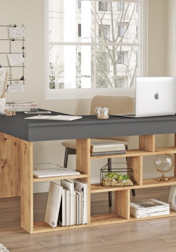 NORDVÄRK Ct5 hjrneskrivebord, m. 8 rum - antracitgr og Atlantic Pine melamin (129x120)