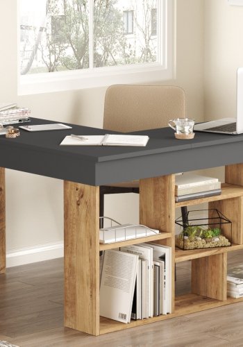 NORDVÄRK Ct5 hjrneskrivebord, m. 8 rum - antracitgr og Atlantic Pine melamin (129x120)