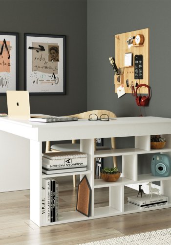 NORDVÄRK CT5 hjrneskrivebord, m. hylder - hvid melamin (129x120)