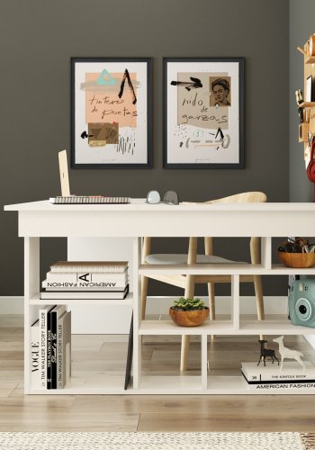 NORDVÄRK CT5 hjrneskrivebord, m. hylder - hvid melamin (129x120)