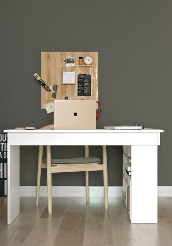 NORDVÄRK CT5 hjrneskrivebord, m. hylder - hvid melamin (129x120)