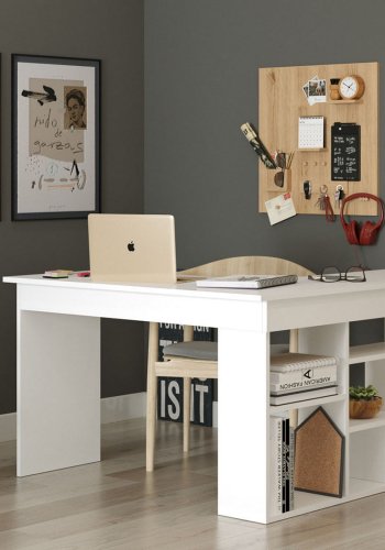 NORDVÄRK CT5 hjrneskrivebord, m. hylder - hvid melamin (129x120)