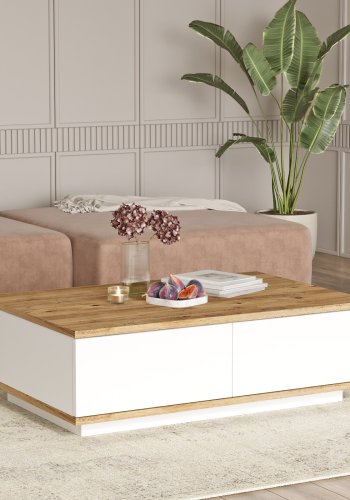 NORDVÄRK Fr14 sofabord, m. 2 lger - Atlantic Pine og hvid melamin (90x60)