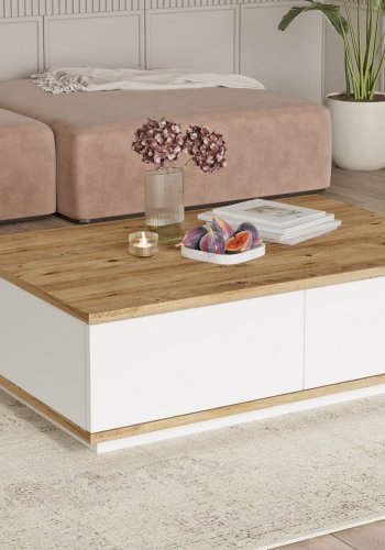 NORDVÄRK Fr14 sofabord, m. 2 lger - Atlantic Pine og hvid melamin (90x60)