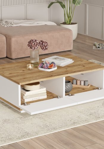 NORDVÄRK Fr14 sofabord, m. 2 lger - Atlantic Pine og hvid melamin (90x60)