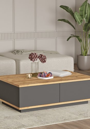 NORDVÄRK FR14-AA sofabord, m. 2 lger - rektangulr - natur og antracitgr melamin (90x60)