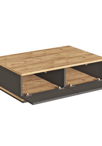 NORDVÄRK FR14-AA sofabord, m. 2 lger - rektangulr - natur og antracitgr melamin (90x60)