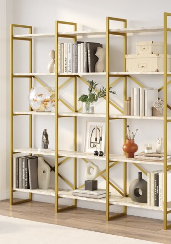 NORDVÄRK VG6 bogreol - hvid marmormnstret og guld melamin, metal