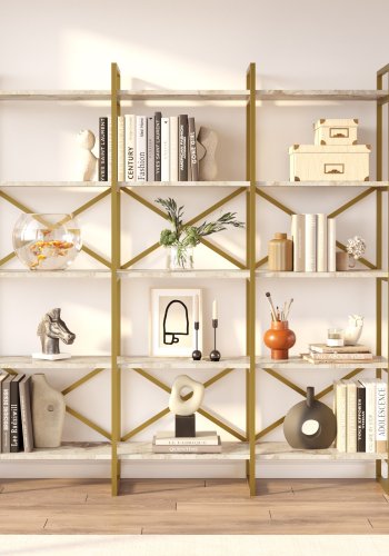 NORDVÄRK VG6 bogreol - hvid marmormnstret og guld melamin, metal