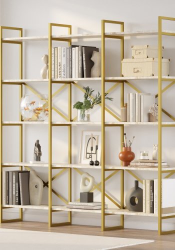 NORDVÄRK VG6 bogreol - hvid marmormnstret og guld melamin, metal