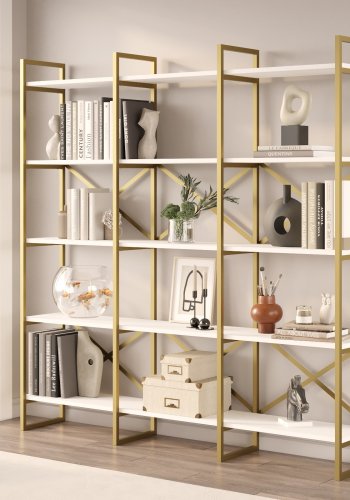 NORDVÄRK VG6 bogreol - hvid og guld melamin, metal