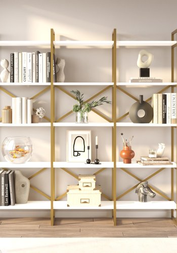 NORDVÄRK VG6 bogreol - hvid og guld melamin, metal