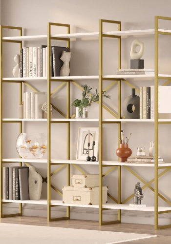 NORDVÄRK VG6 bogreol - hvid og guld melamin, metal