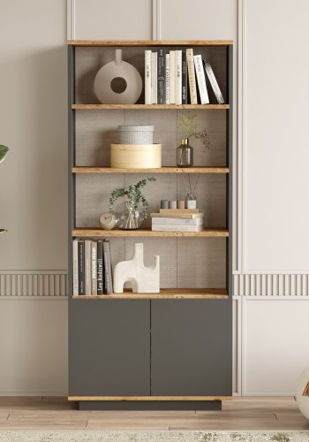 FUNZI LIVING FR16-AA bogreol, m. 4 hylder og 2 lger - antracitgr og natur melamin