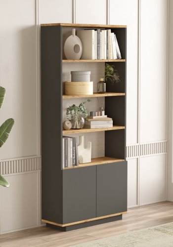 FUNZI LIVING FR16-AA bogreol, m. 4 hylder og 2 lger - antracitgr og natur melamin