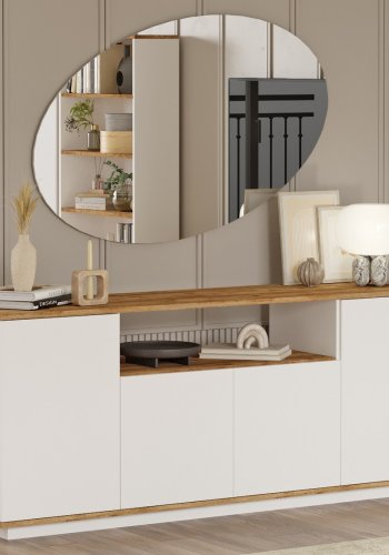 NORDVÄRK Fr15 konsolbord, m. 4 lger og 3 hylder - Atlantic Pine og hvid melamin (180x44,5)