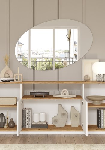 NORDVÄRK Fr15 konsolbord, m. 4 lger og 3 hylder - Atlantic Pine og hvid melamin (180x44,5)