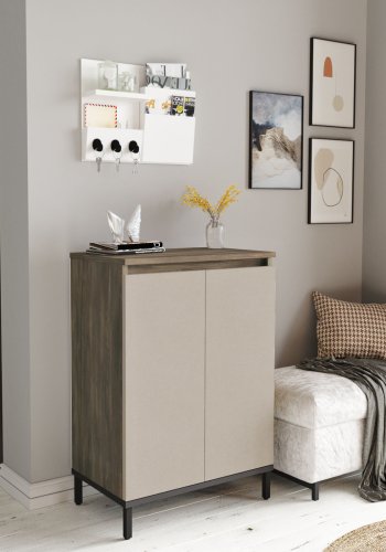 NORDVÄRK VE1 multifunktionsskab, m. 2 lger og 2 hylder - brun og antracitgr melamin og metal