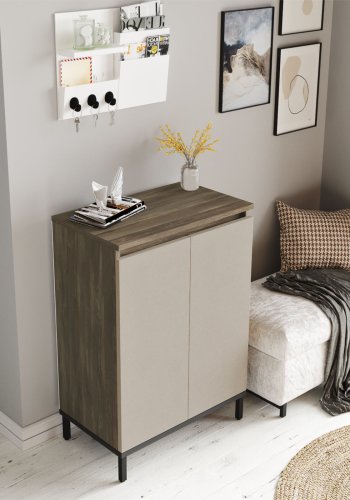 NORDVÄRK VE1 multifunktionsskab, m. 2 lger og 2 hylder - brun og antracitgr melamin og metal