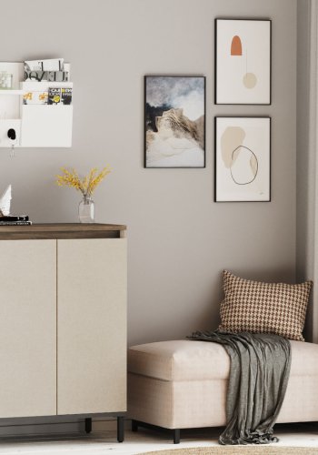 NORDVÄRK VE1 multifunktionsskab, m. 2 lger og 2 hylder - brun og antracitgr melamin og metal