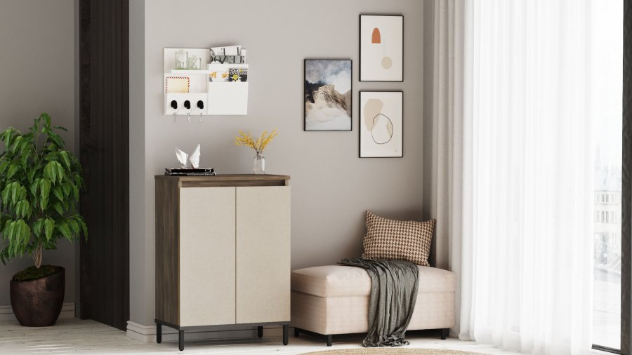 NORDVÄRK VE1 multifunktionsskab, m. 2 lger og 2 hylder - brun og antracitgr melamin og metal