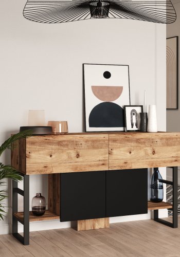 NORDVÄRK ML25 konsolbord, m. 4 lger - natur melamin og metal (138,8x43,3)