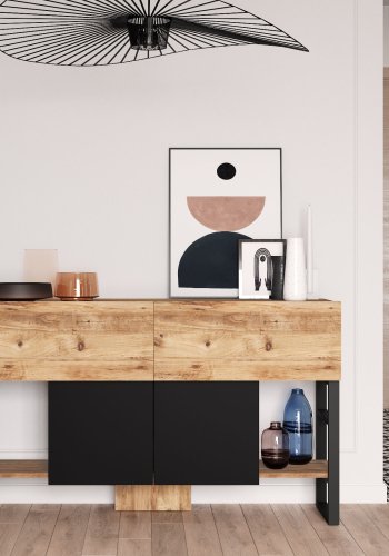 NORDVÄRK ML25 konsolbord, m. 4 lger - natur melamin og metal (138,8x43,3)