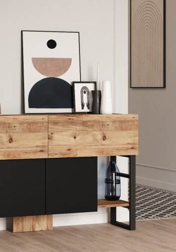 NORDVÄRK ML25 konsolbord, m. 4 lger - natur melamin og metal (138,8x43,3)