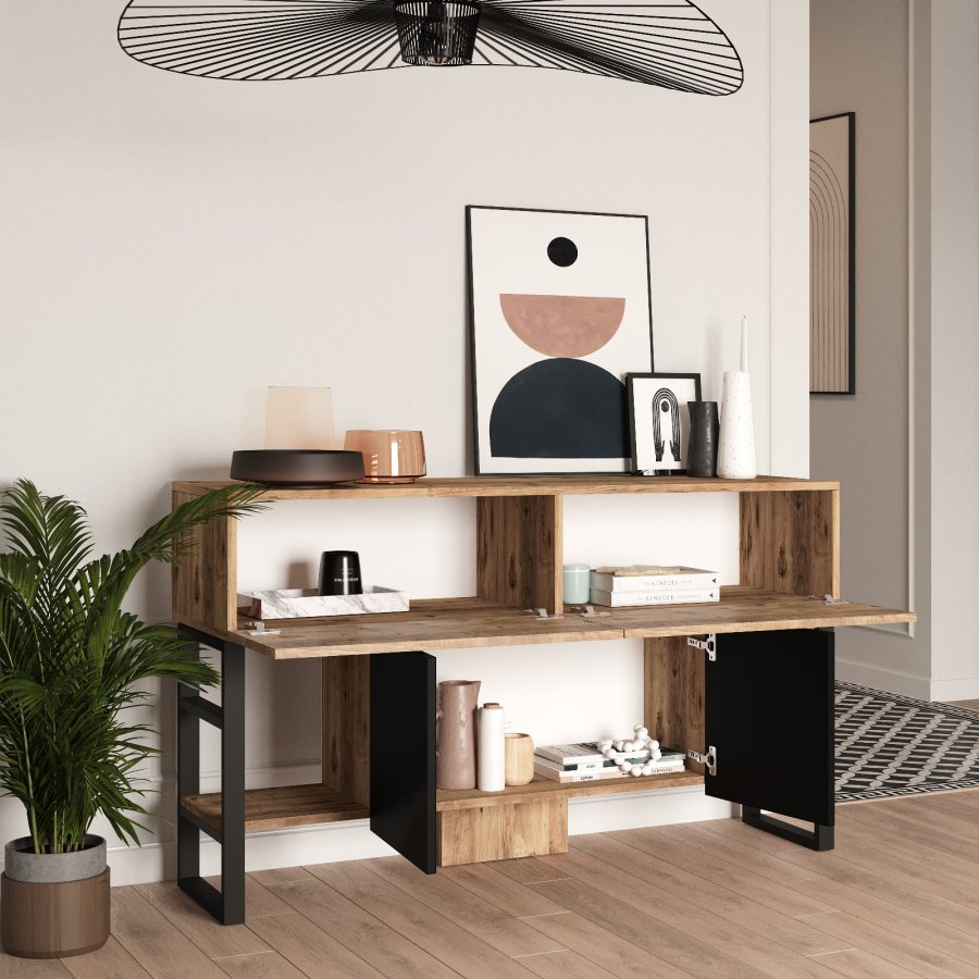 NORDVÄRK ML25 konsolbord, m. 4 lger - natur melamin og metal (138,8x43,3)