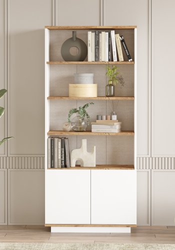 FUNZI LIVING Fr16 bogreol, m. 2 lger og 4 hylder - hvid og Atlantic Pine melamin