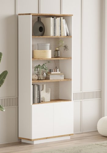 FUNZI LIVING Fr16 bogreol, m. 2 lger og 4 hylder - hvid og Atlantic Pine melamin