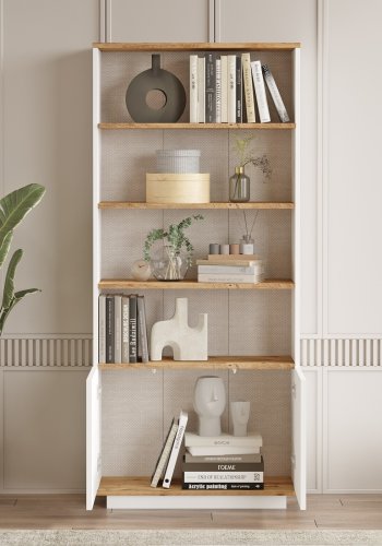 FUNZI LIVING Fr16 bogreol, m. 2 lger og 4 hylder - hvid og Atlantic Pine melamin